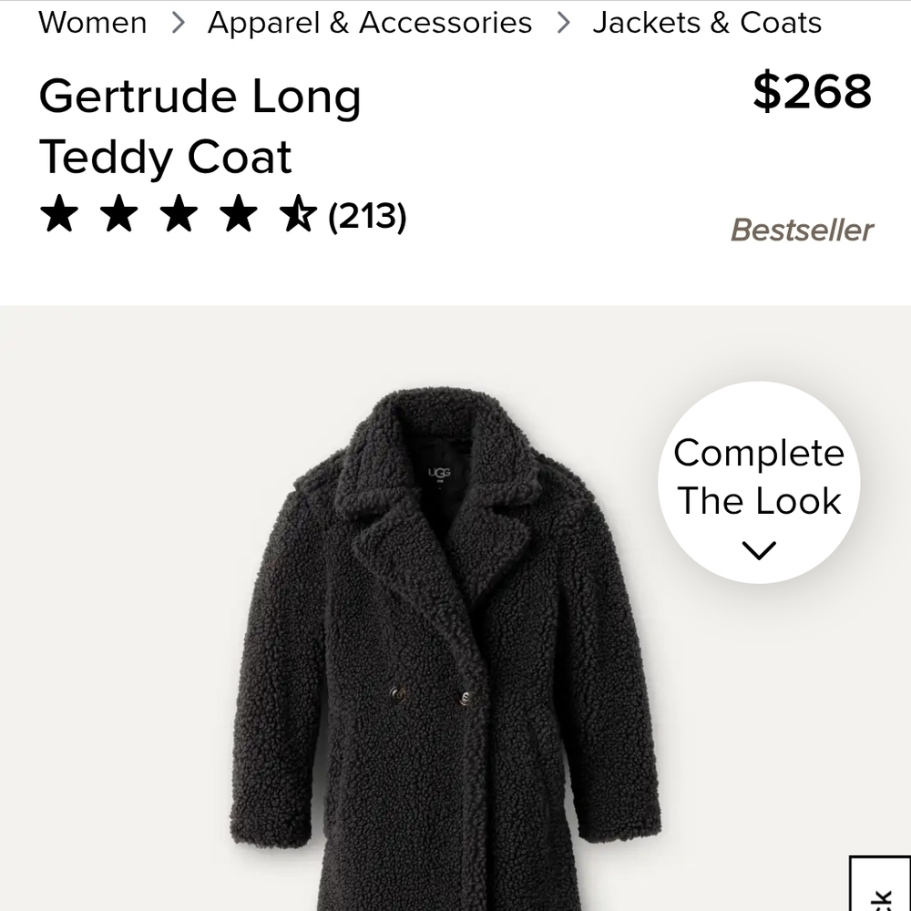 UGG Black Teddy Coat for Women